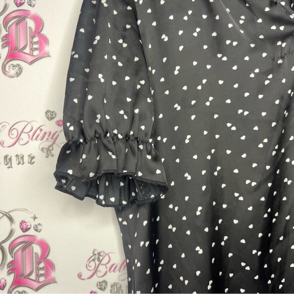 Blousology heart printed polka dot blouse top flowy cute casual black white - Picture 6 of 7